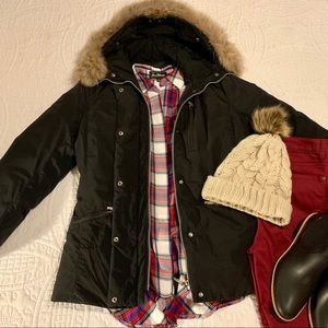 ❄️ 🐰 Black European Down Parka-real fur on hood